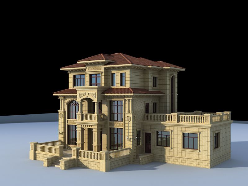 图片名称：欧式复古三层复式别墅设计图，带有大面积露台，高端自建别墅施工图纸
点击次数：9622次