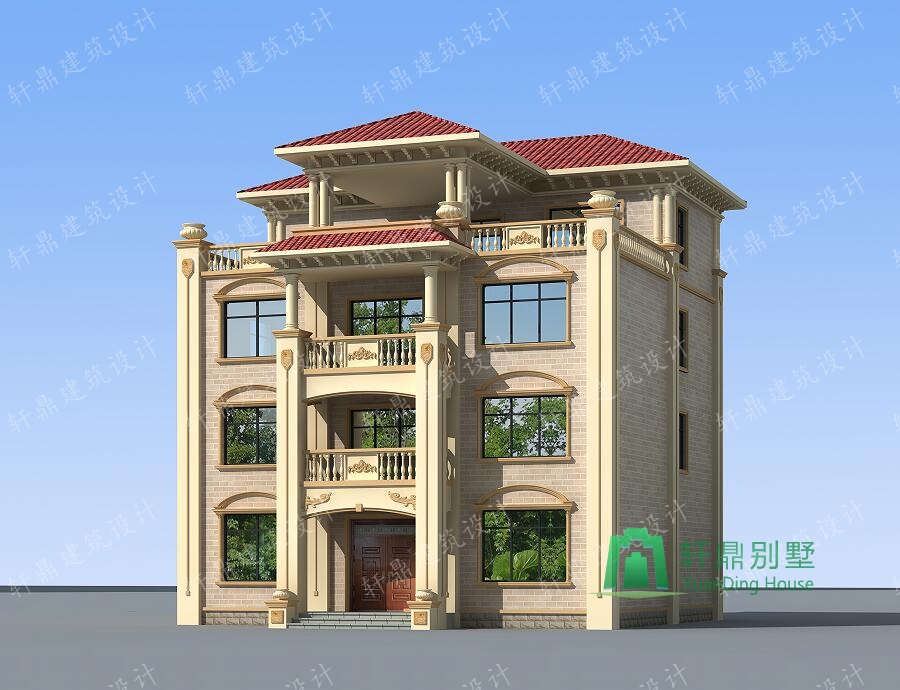13.8*13.8三层半欧式复式自建别墅设计图,带大面积露台