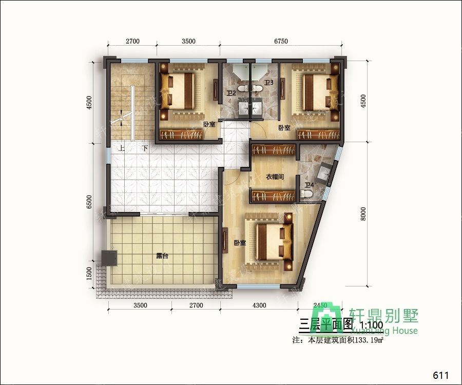 农村三层带车库自建别墅设计图正三层平面.jpg 农村三层带车库自建别墅设计图正三层平面.jpg