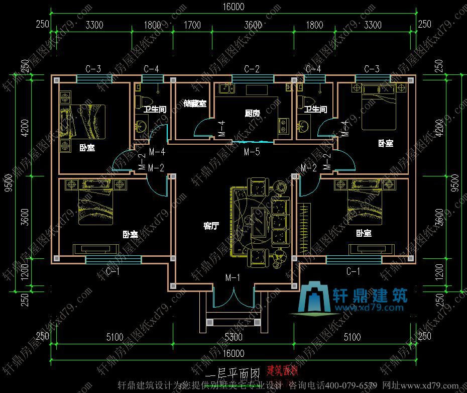 9米x15米自建房设计图,9米乘15米房屋设计图 16x9米农村一层别墅设计图_农村一层自建房设计图