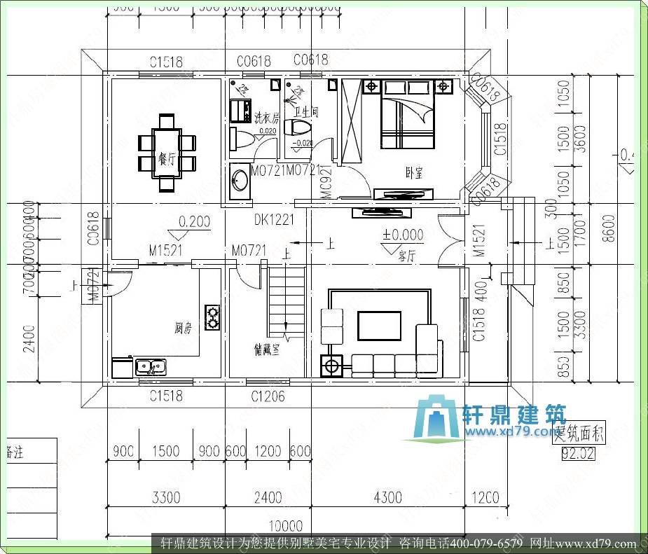 6米三层新农村房屋设计图_新款别墅设计图_自建房设计图_一层平面图